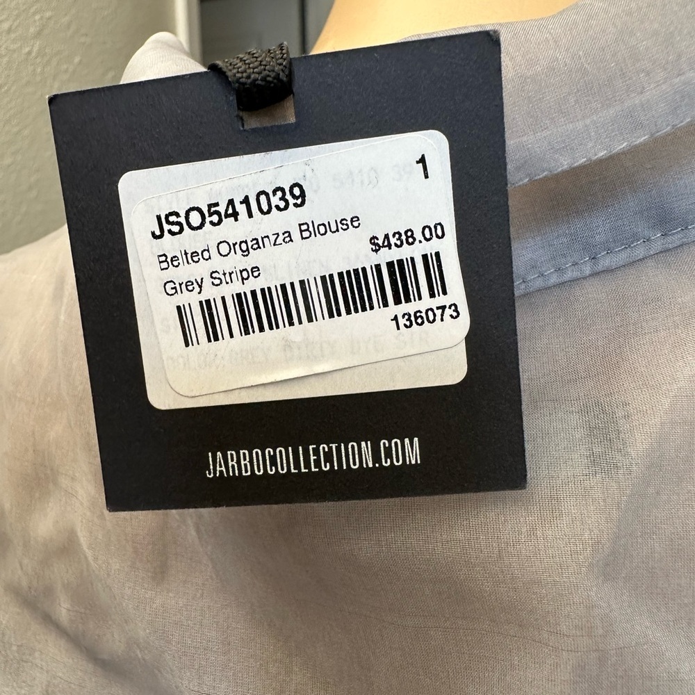 Jarbo belted organza blouse silver stripe Sz 1 NWT Retail: $ 438 - Picture 5 of 15